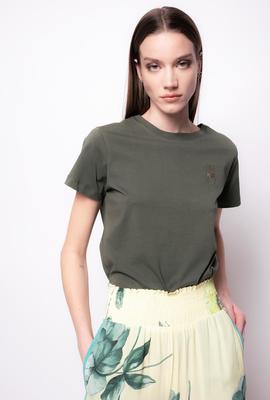 Camiseta Pinko Con Minibordado Love Birds Verde para Mujer