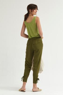 Pantalón Oky Lazada En Bajos Lino Rústico Verde para Mujer