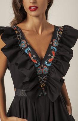 Vestido Corto Masavi Volantes Mariposa Negro para Mujer