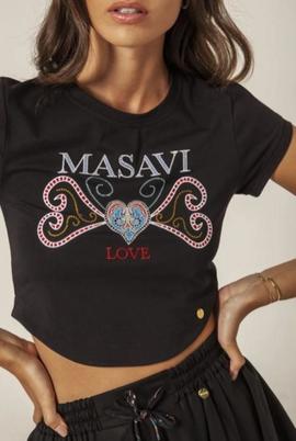 Camiseta Masavi Sport Bajo Redondo Mariposa Negra para Mujer