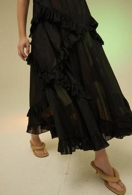 Vestido Largo Isabelle Blanche Volantes Negro para Mujer