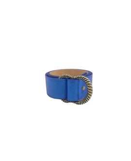 Cinturón Piel Azul Metalizado para Mujer
