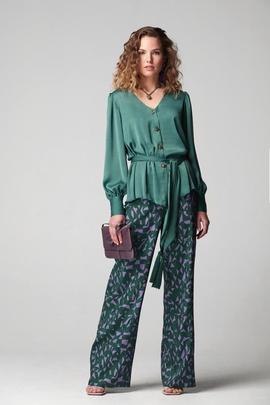 Pantalón Oky Palazzo-Jacquard Estampado Verde para Mujer