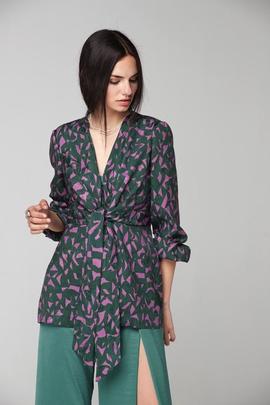 Kimono Oky Corto-Jacquard Estampado Verde para Mujer