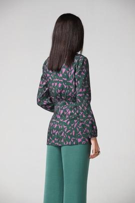 Kimono Oky Corto-Jacquard Estampado Verde para Mujer