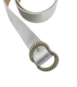 Cinturón Piel Vimoda Plateado Metalizado para Mujer