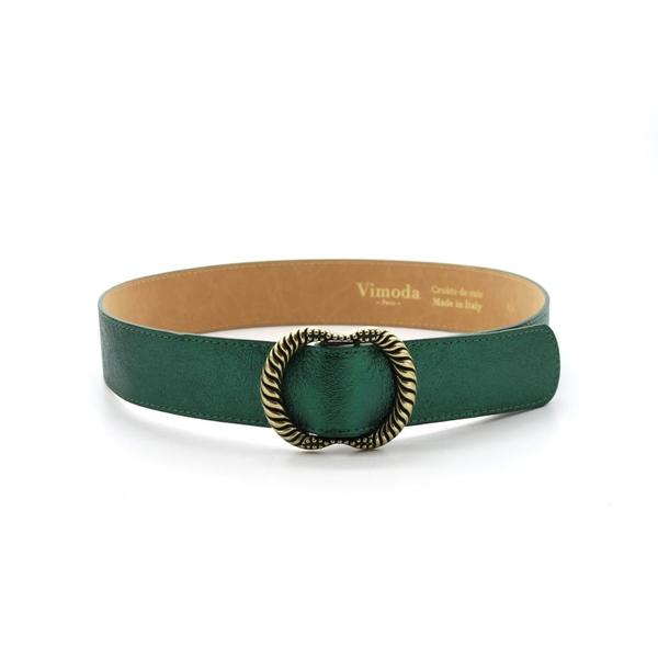 Cinturón Piel Vimoda Verde Esmeralda Metalizado para Mujer