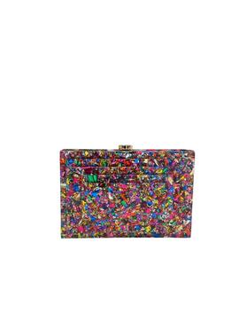 Clutch Rectangular Relieve Papeles Multi para Mujer