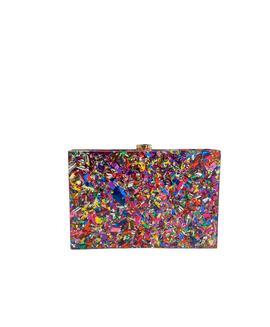 Clutch Rectangular Relieve Papeles Multi para Mujer