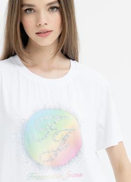 Camiseta Fracomina Diseño Multi Brillos Blanca para Mujer