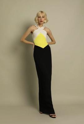 Vestido Victoria Viviane Beige Amarillo Negro para Mujer
