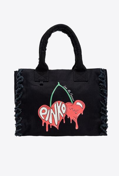 Bolso Pinko Shopper Beach Negro para Mujer