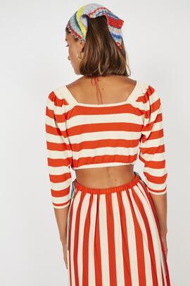 Vestido Montoto Rayas Naranja y Beige para Mujer